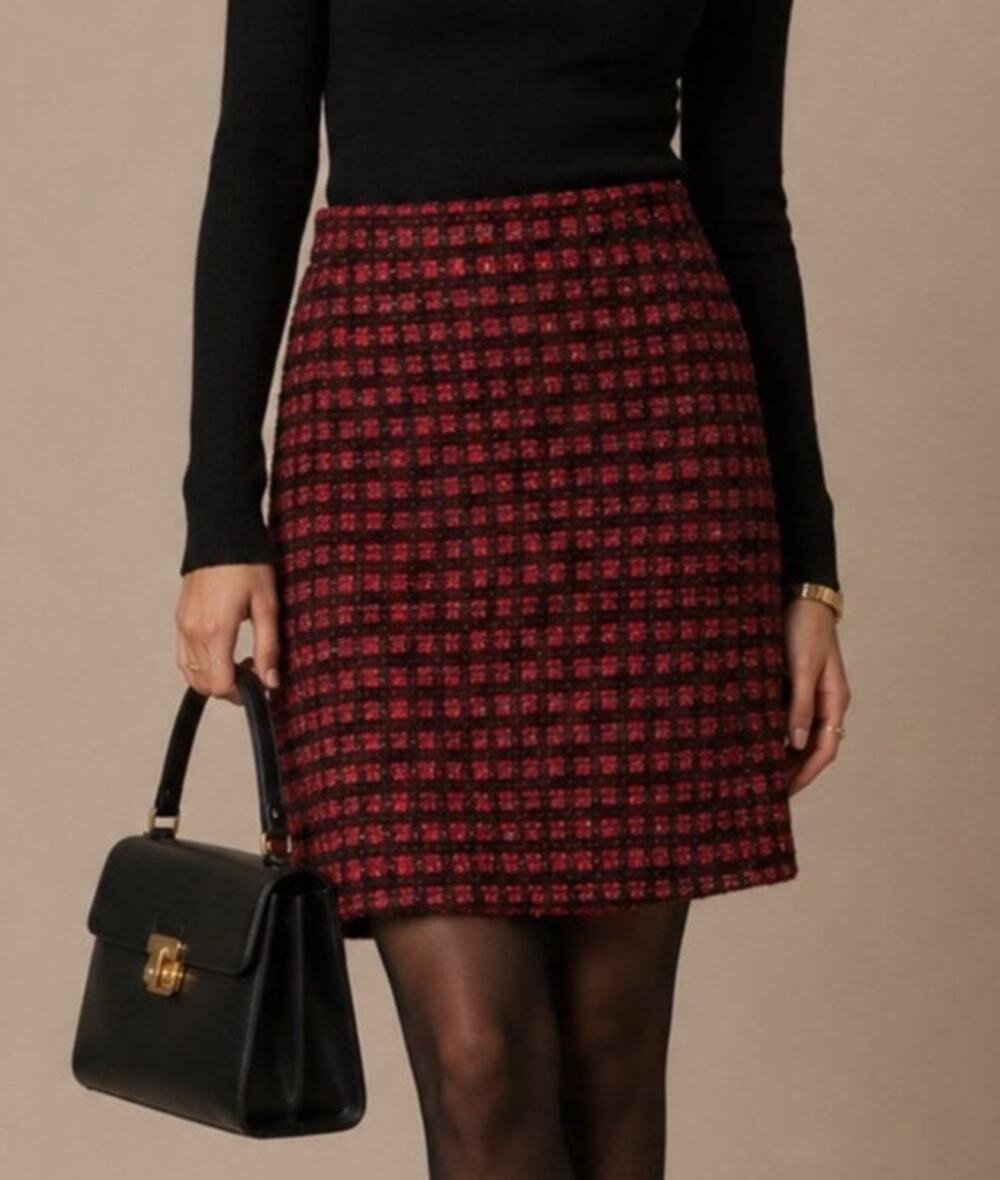 Tory Burch Wool Blend Victory Pencil Skirt Tweed Boucle Size 4 Burgundy Academia